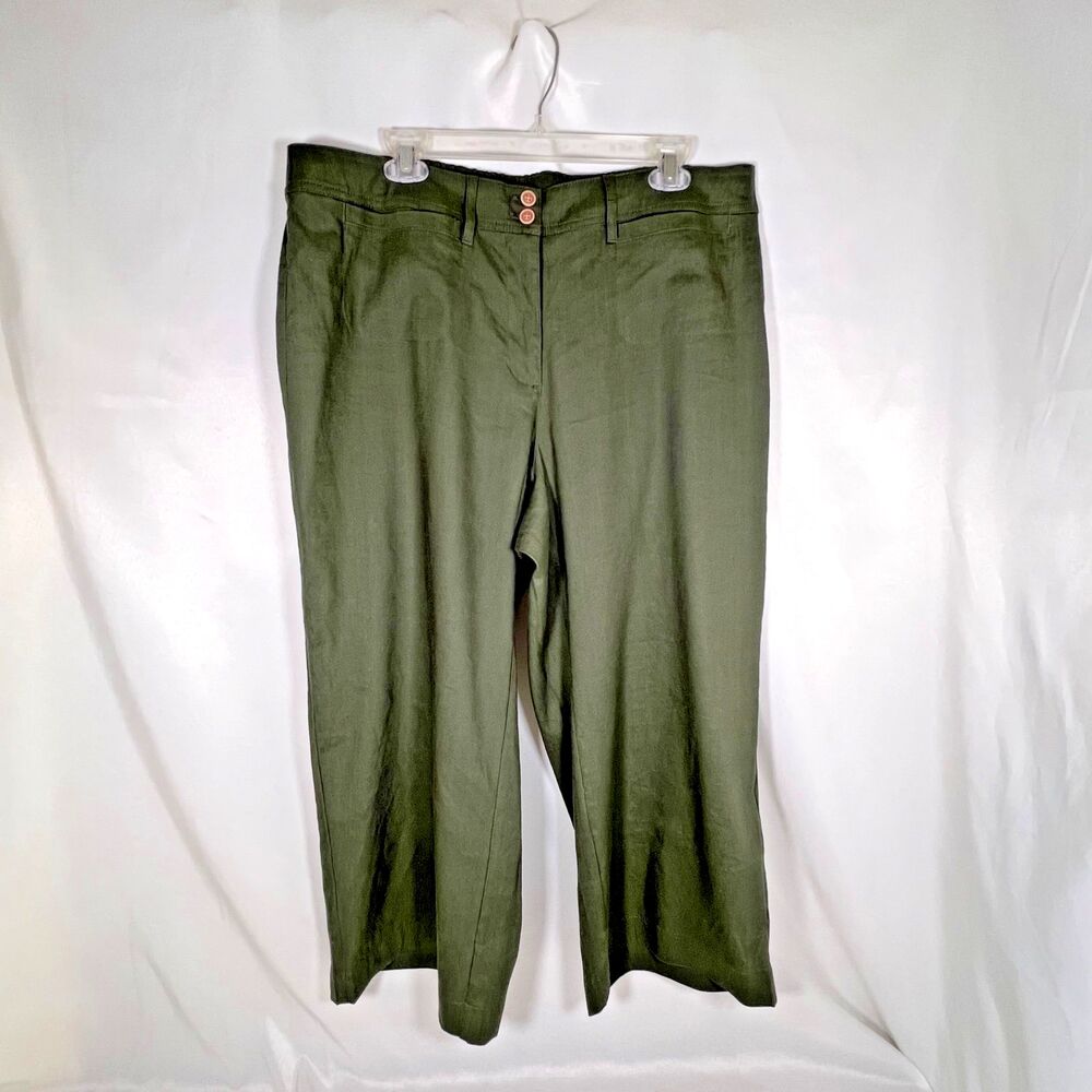 NWT J. Jill Olive Green Linen Blend Wide Leg Cropped Pants Stretch Sz XL